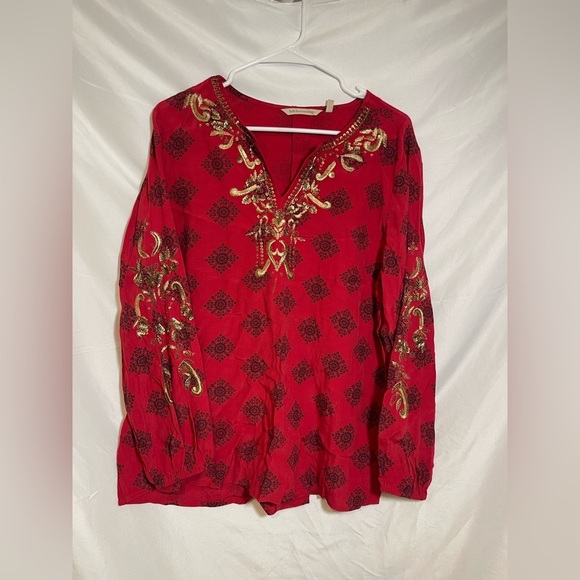 Soft Surroundings Red Tunic with Gold Embroidery - Picture 1 of 7